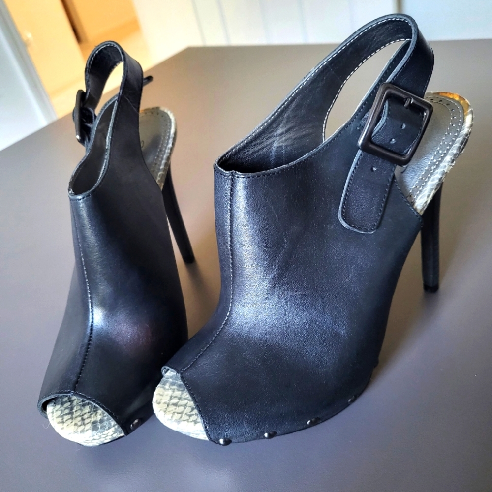 Sam Edelman Leather Open Toe Platform Ankle Booties Black 6M